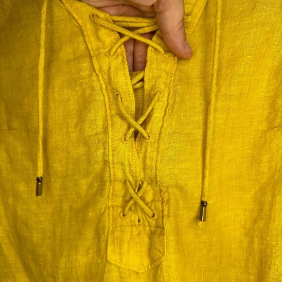 Maeve by Anthropologie Marva Lace Up 100% Linen Top Mustard Yellow US 6 - Picture 4 of 8